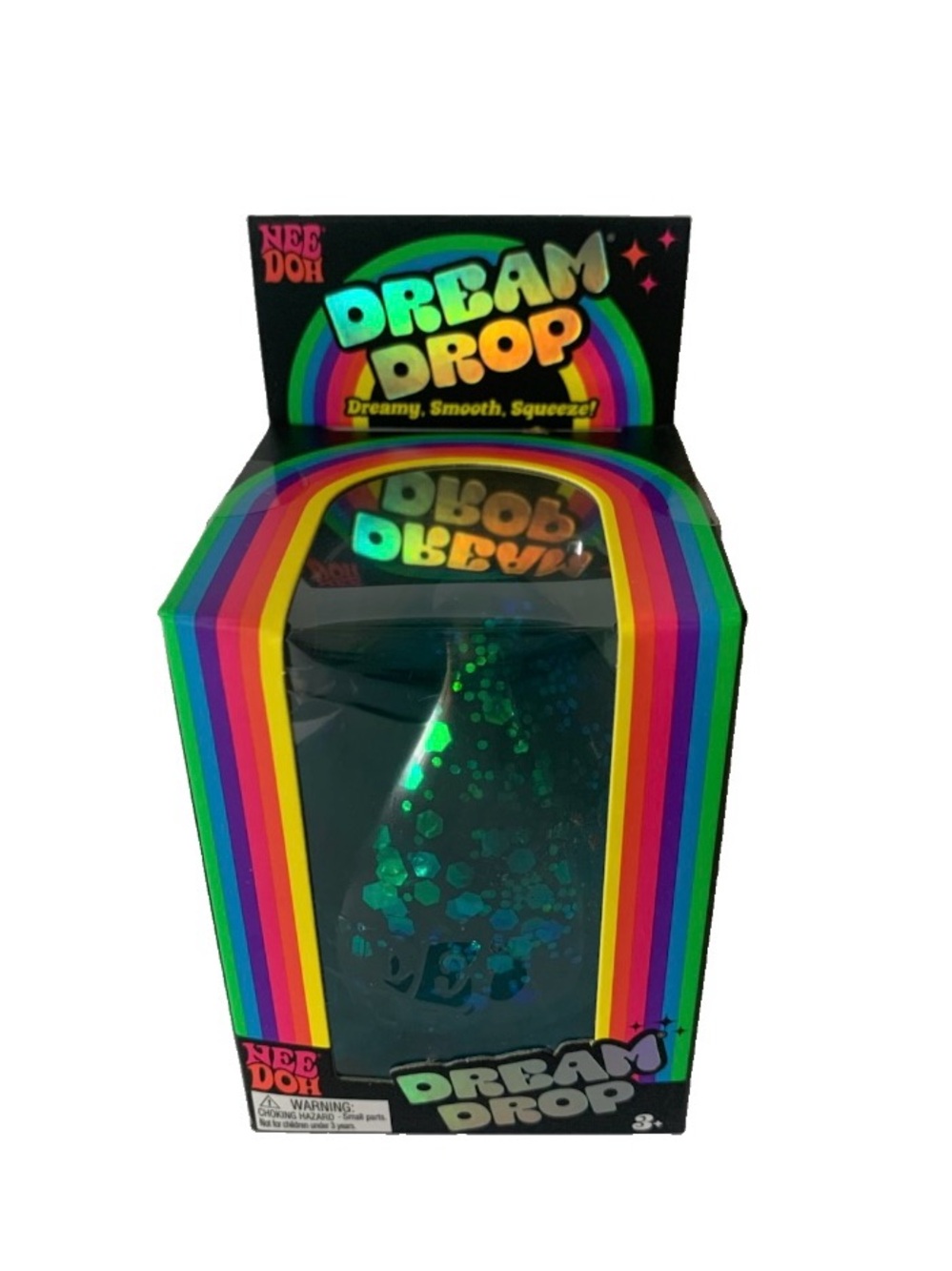 NIB. NEEDOH Dream Drop Teal Glitter Squeeze Toy